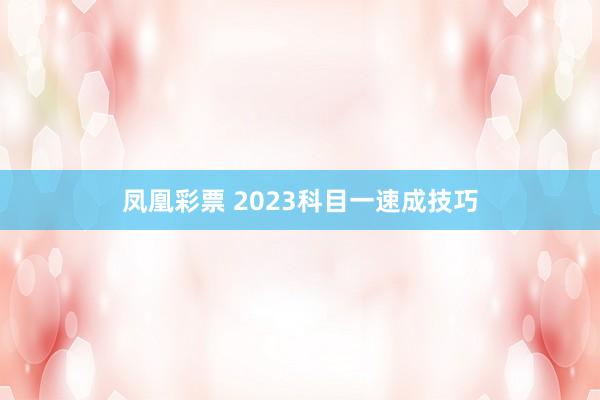 凤凰彩票 2023科目一速成技巧