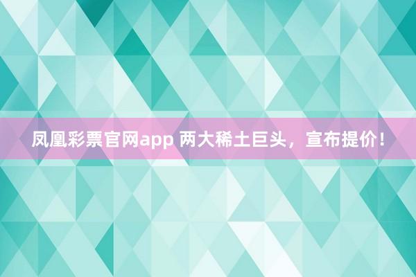 凤凰彩票官网app 两大稀土巨头，宣布提价！