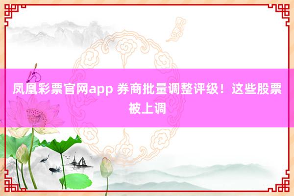 凤凰彩票官网app 券商批量调整评级！这些股票被上调
