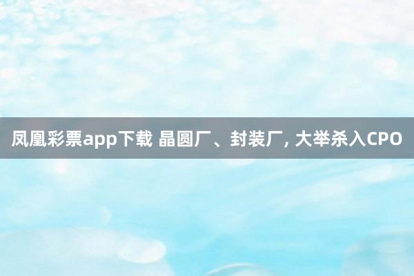 凤凰彩票app下载 晶圆厂、封装厂， 大举杀入CPO