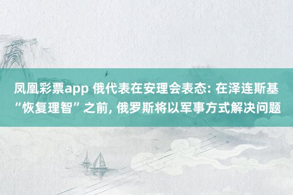 凤凰彩票app 俄代表在安理会表态: 在泽连斯基“恢复理智”之前， 俄罗斯将以军事方式解决问题