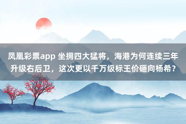 凤凰彩票app 坐拥四大猛将，海港为何连续三年升级右后卫，这次更以千万级标王价砸向杨希？