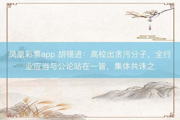 凤凰彩票app 胡锡进：高校出贪污分子，全行业应当与公论站在一皆，集体共诛之
