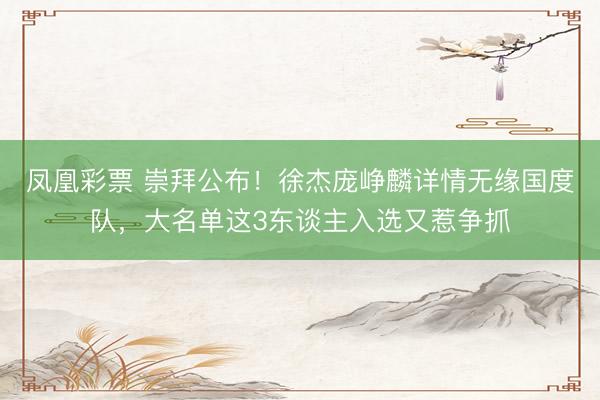 凤凰彩票 崇拜公布！徐杰庞峥麟详情无缘国度队，大名单这3东谈主入选又惹争抓