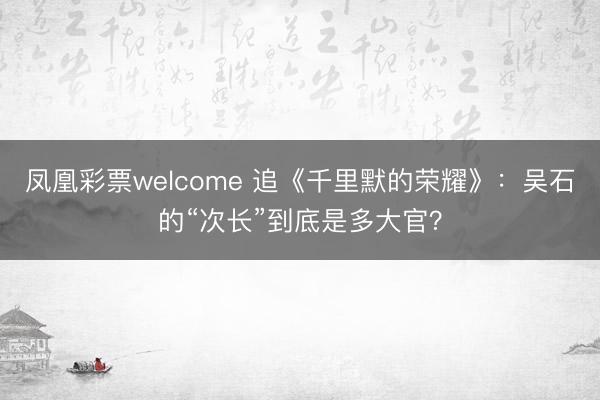 凤凰彩票welcome 追《千里默的荣耀》:吴石的“次长”到底是多大官?